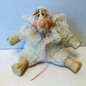 Russ-Berrie “Lulu Lamb” Ceramic & Plush Figurine*, 5” High, Sits Upright